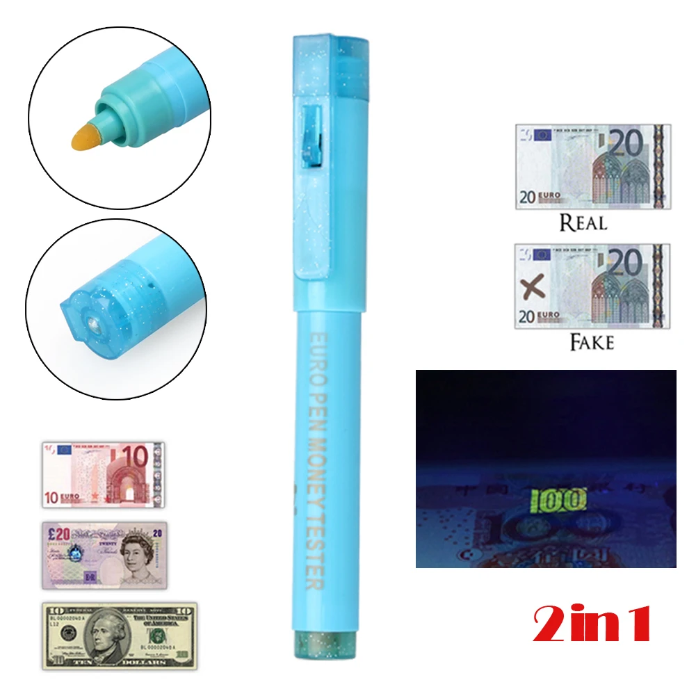 

2in1 Useful UV Light Banknotes Detector Counterfeit Fake Forged Money Bank Note Checker Detector Tester Marker Pen Hot sale