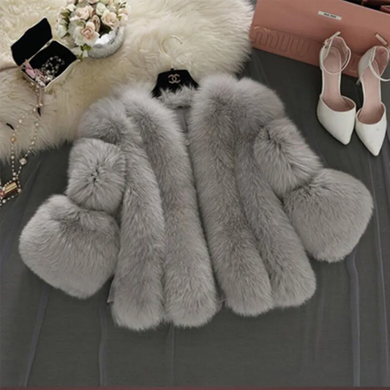 Manteau Sx152 Veste Faux Renard khaki gray Femmes Fourrure pink Manches Sept Couture point Artificielle White Automne Court Extérieur Et De D'hiver Pzlcxh vwTC4xq7v