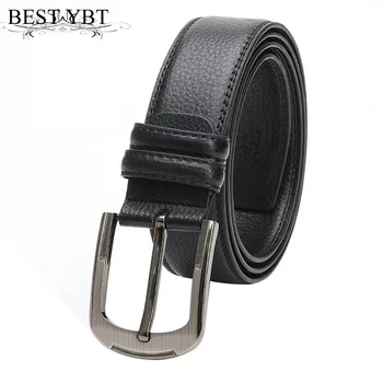 

Best YBT Men leather belt Men's simple black business casual Alloy Pin buckle belt high quality Imitation leather solid men belt