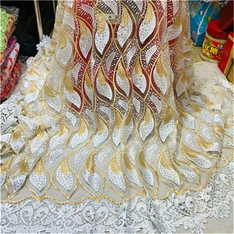 

African Cord Lace Fabrics High Quality Nigerian Stones Lace Fabric For Party dress French net Lace Fabric 5 Yds