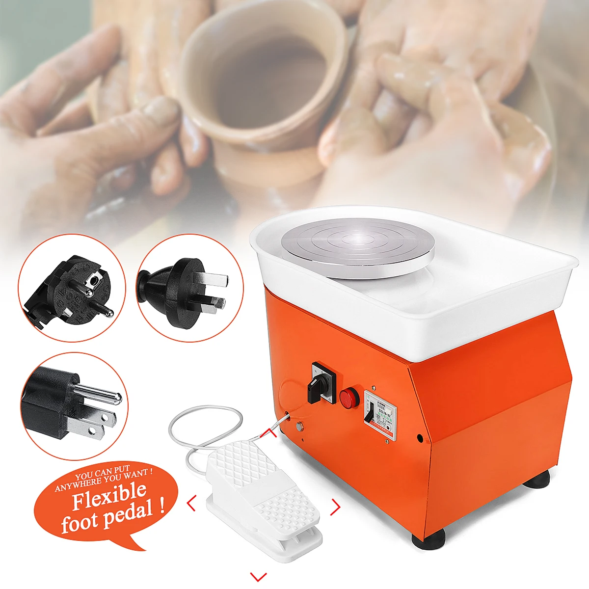 

Pottery Wheel Machine EU/AU/US 25cm AC 220V 250W Flexible Foot Pedal Ceramic Work Ceramics Clay Art With Mobile Smooth Low Noise