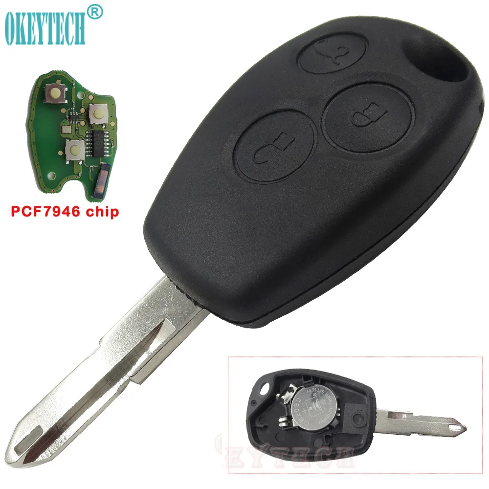 

OkeyTech 3 Buttons Car Remote Key Case Shell with 433MHz PCF7946 Chip for Renault Megane Modus Clio Kangoo Logan Sandero Duster