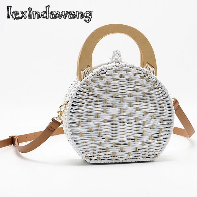 

Handmade Round Rattan Bag Female 2019 New Ins Straw Bag Seaside Holiday Slung Portable Saddle bag Causal woven Girls Pochette