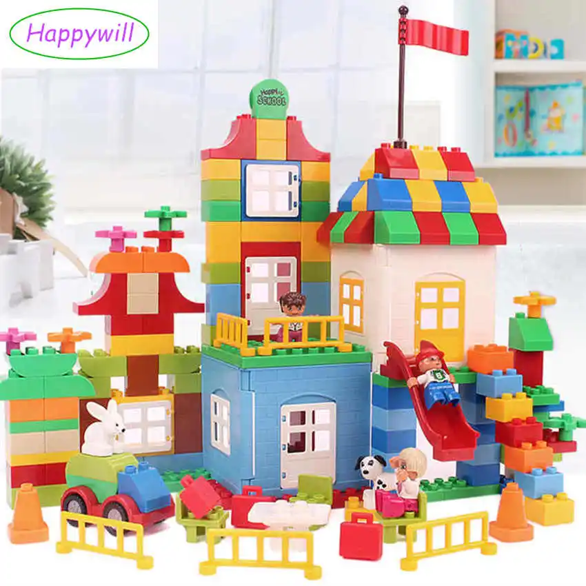 Happywill HM180 160pcs My First Deluxe Box of Fun Amusement Model Big Size Building Blocks Brick Baby Toys Compatible baby-building-blocks