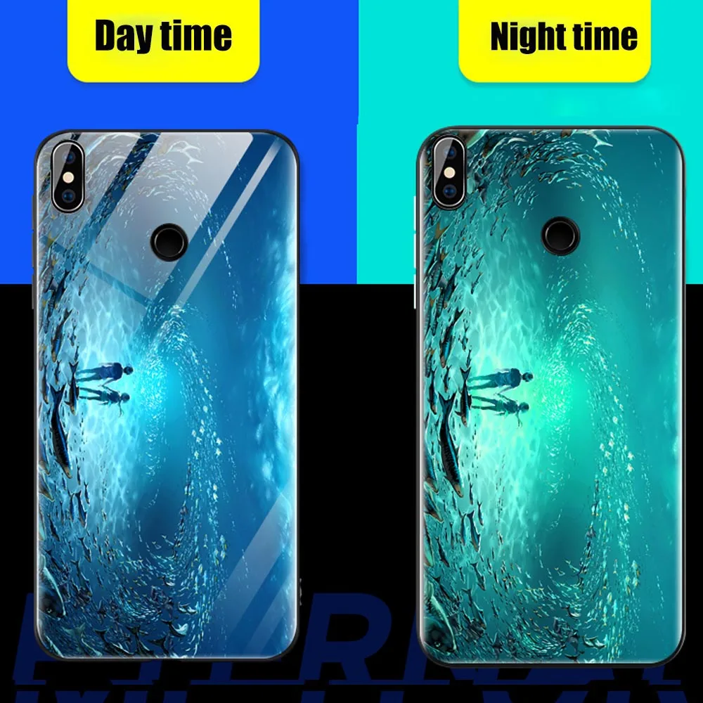 Luminous Tempered Glass Case For Xiaomi Mi 8 SE A1 A2 Lite MiX3 Max 2 3 Case on Redmi Note 5 Pro 4X Case Redmi 5 Plus 6 6A Cover (12)