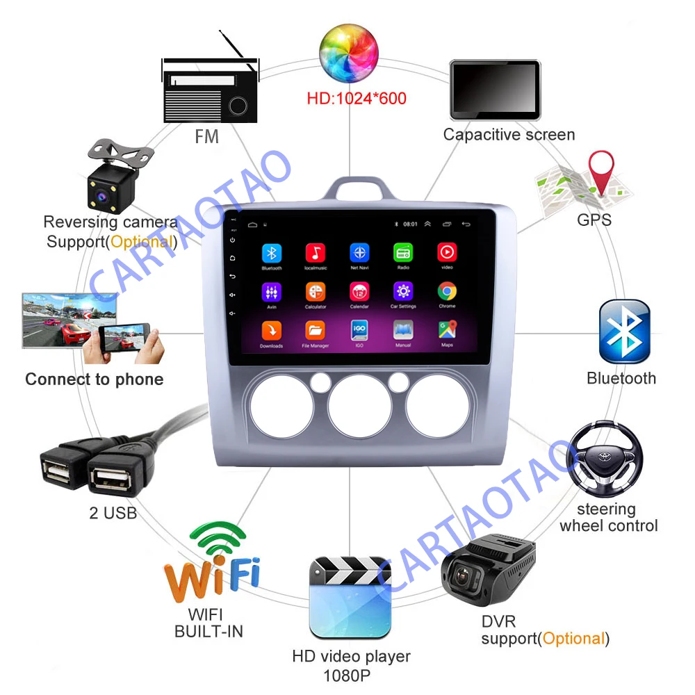 2.5D 2DIN Android автомобильный Радио мультимедийный плеер для Ford Focus EXI MT MK2 MK3 2004-2008 2009 2010 2011 Стерео gps навигация WiFi