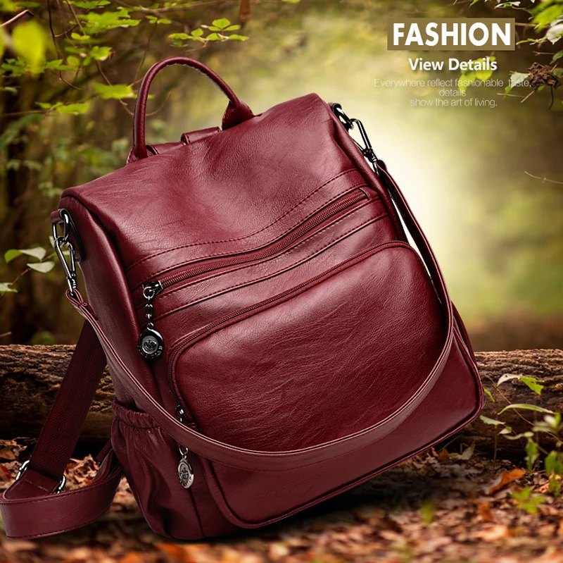 Повседневный женский рюкзак с защитой от кражи, кожаный рюкзак, Женский Большой Вместительный рюкзак, дизайнерская школьная сумка, простые сумки на плечо