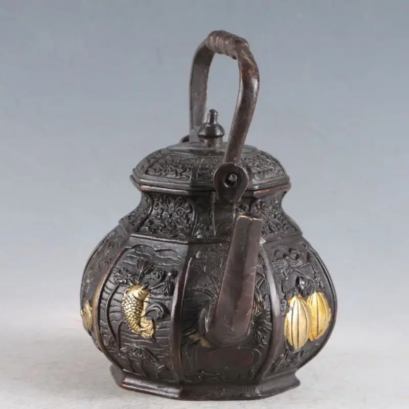 Chinese Gilt Copper Pumpkin  Teapot  Made During The Qianlong Period