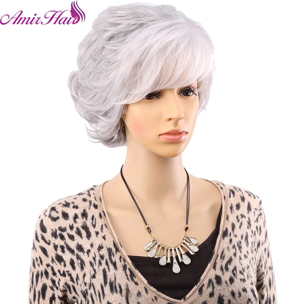 Amir Hair Natural Wave Silver Grey Short Wig Side Bangs Amir Hair Natural Wave Silver Grey Short Wig Side Bangs