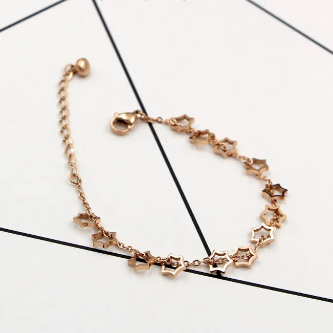 

Martick Europe Brand Polished 13 Hollow Out Stars Charm Bracelets Link Chain Bracels For Women Fashion Jewelry B81