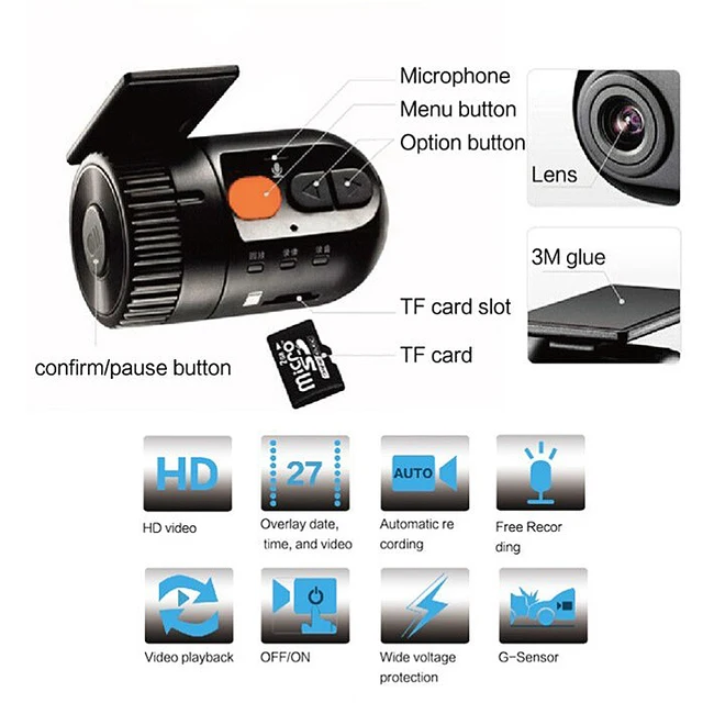 Rhythm Car Dvr Mini Hd 120 Degree Wide Angle Lens G Sensor Camera