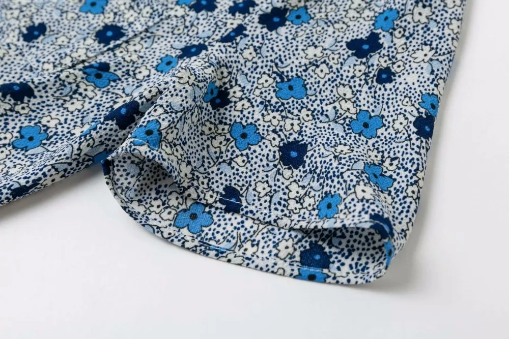 Bazaleas шикарный Франция синий цветочный принт Женская блузка Винтаж 3 пуговицы blusas Мода Тонкий Blusa Feminina Прямая