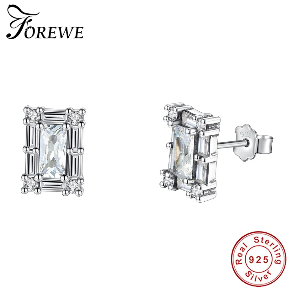 

Forewe 2019 New Arrival Authentic 925 Sterling Silver Crystal Square Stud Earrings For Women Wedding Fashion Jewelry