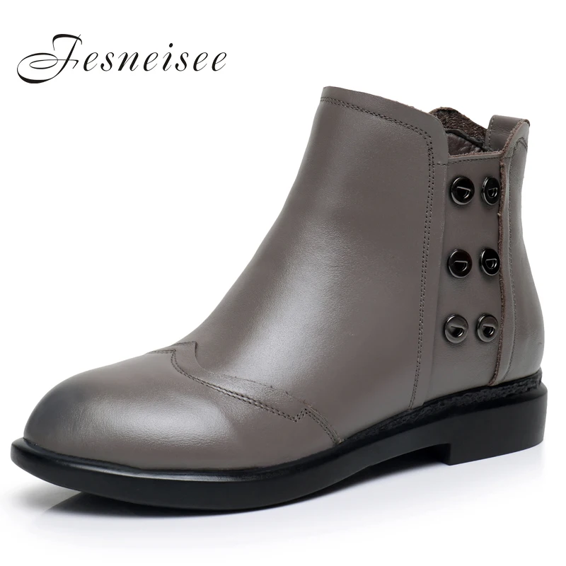

2017 New women shoes genuine leather zipper rivets thick heel ankle boots fashion women boots martin boots big size 34-43 M4