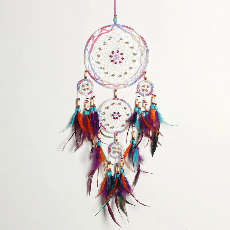 Пять кольца Dream Catcher экзотические украшения дома инновационные подарки колокольчиков Ловец снов натуральных перьев гобелены