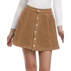 Мини-юбка однотонная женская короткая юбка Винтаж Suedette Button с высокой талией однотонная Короткая Мини-Юбка Faldas Cortas #8121