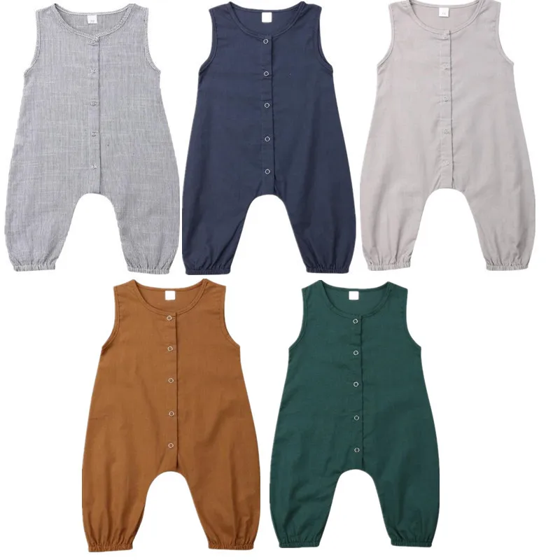 

Baby Romper Baby Boy Girl Toddler Newborn Sleeveless Single row button Solid Romper Jumpsuit Clothes Outfit 0-24M