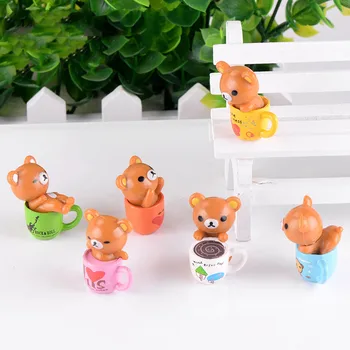 

6pcs/set Cute Cup Bear Cartoon Anime Figure Micro Landscape Ornaments Cake Decoration DIY Creative Crafts Figma Gifts for Kids