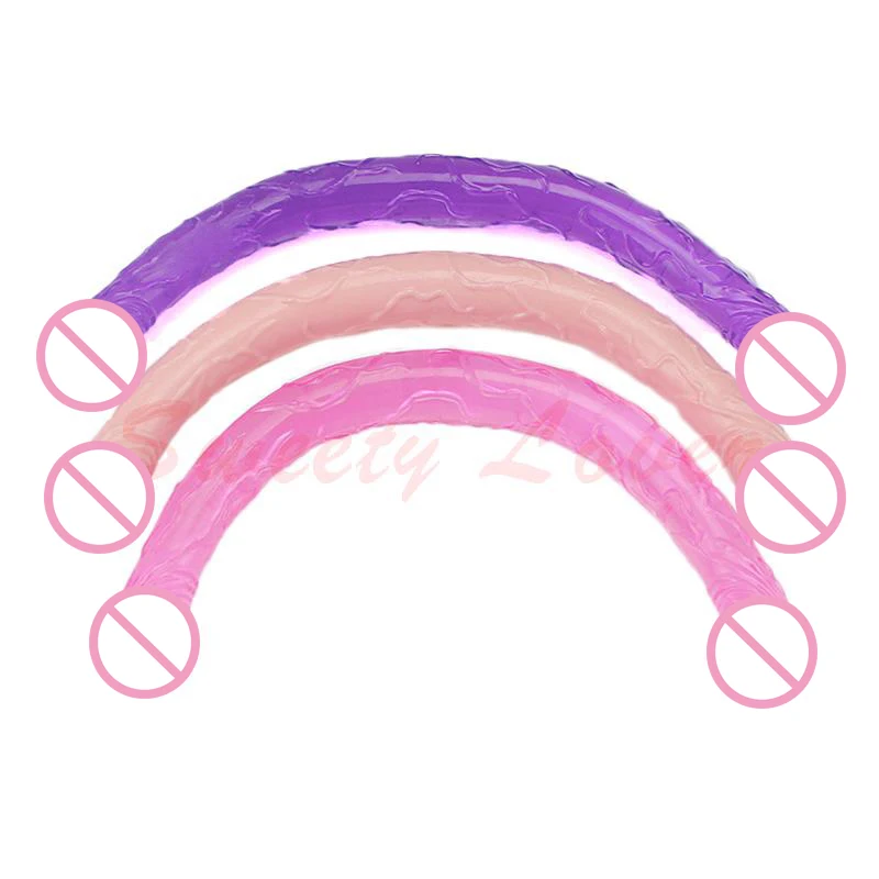 Sex Products Double Dildo 17 Inch Flexible Soft Jelly Vagina and Anal Women Gay Lesbian Double Ended Dong Sex Toy
