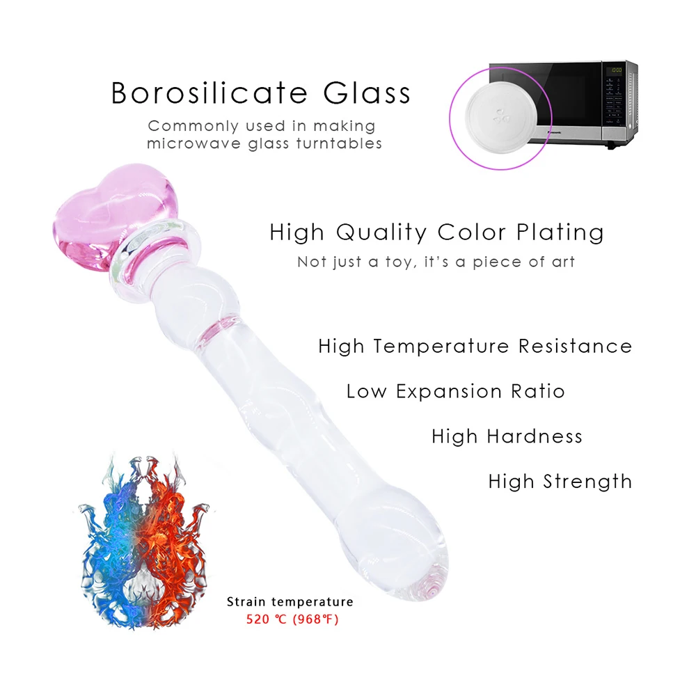 Sex Toys Phallus Vaginal Stimulation Pyrex Glass Dildo Butt Plug with Vibrator Anal Plug Heart Crystal Glass Dildo for Women Gay Sex Toy