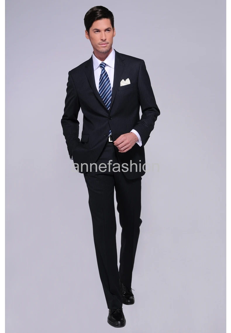 Custom made High quality wool dark navy stripe men suit for wedding