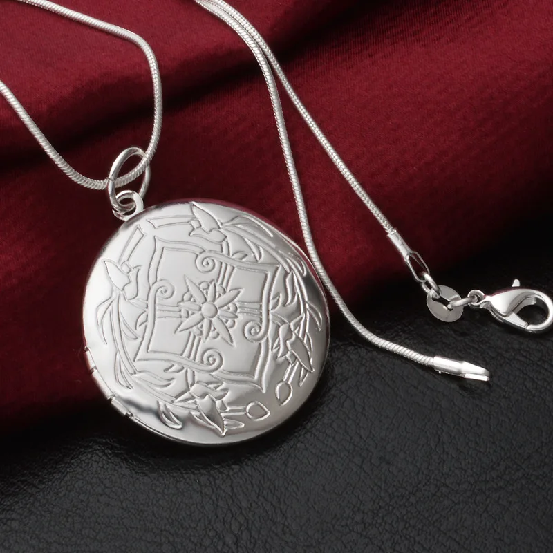 

MEEKCAT Photo Box 925 stamped silver plated Necklace Pendant for Women Snake Chain Vintage Jewelry Hot Sale Christmas gift Y20
