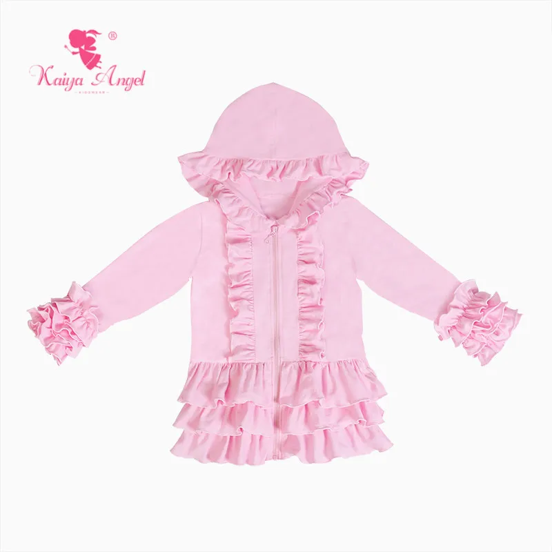 

Kaiya Angel Latest Kids Fall Clothing Design Wholesale Pink Ruffle Jacket With Zipper Baby Girl Hoodie Coat Birthday Party