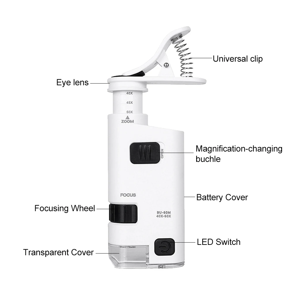 

2019 OOTDTY 40-60X Microscope With Phone Clip LED Lamp Magnifier Loupe Textile Microscopes MAR5