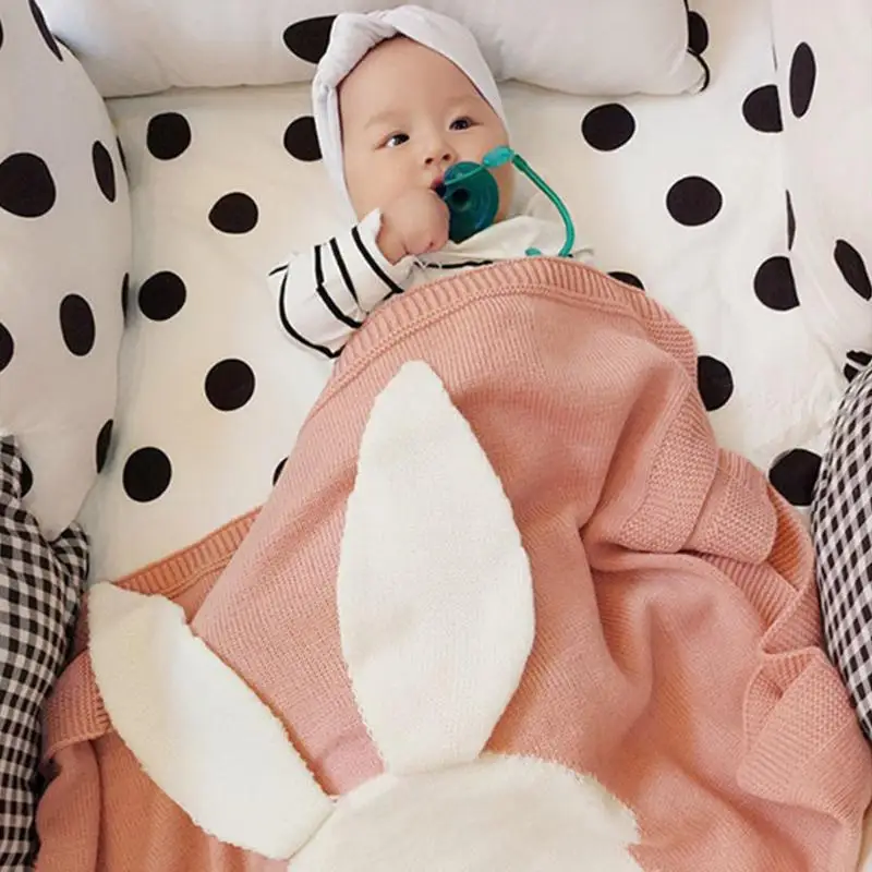 Вязаное детское одеяло для новорожденных мультфильм кролик шерсть хлопок Пеленальные принадлежности зима теплая сна пеленать Интимные