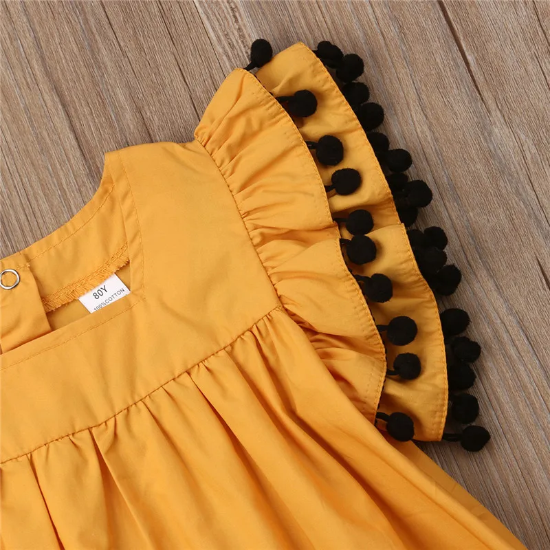 Красивое Летнее платье для девочек; желтое платье-рубашка с короткими рукавами и лепестками; вечерние костюмы принцессы для детей 1-6 лет