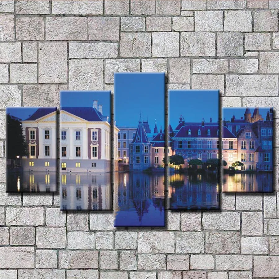 5 Unidades Muti Lienzo Arte De La Pared Vertical Azul Obra