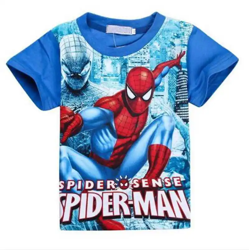 Новая модная футболка Человек-паук с героями мультфильмов; детский летний хлопковый короткий костюм с героями мультфильмов; детская футболка; спортивная одежда - Цвет: Color as shown