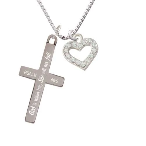 Crystal Open Heart - She will not Fall - Cross Necklace (1)