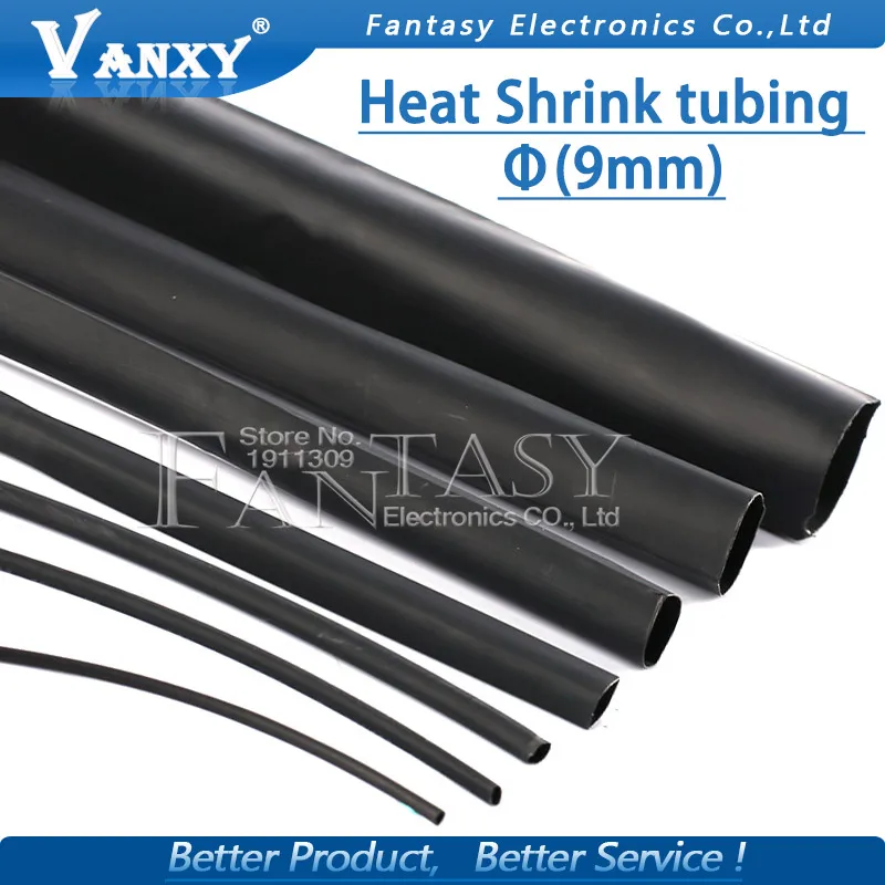 2 Meters High quality Black 9mm Heat Shrink Heatshrink Heat Shrinkable