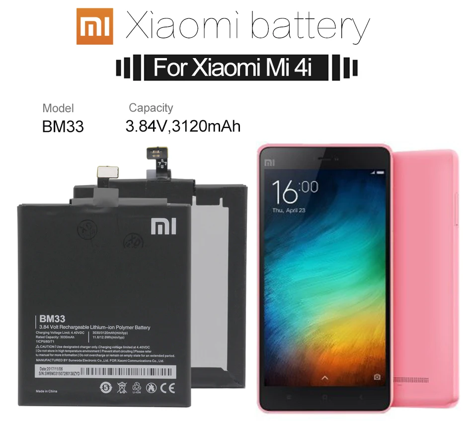 Аккумулятор для телефона Xiao mi BM33 для Xiaomi mi 4i mi 4i M4i 3120 мАч, сменные батареи, розничная, посылка, бесплатные инструменты