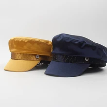 Британский винтажный военный головной убор для женщин атласный плоский топ темно-синяя шляпа бейсболка для девочек солнцезащитный козырек Кепка с якорем береты NZ078