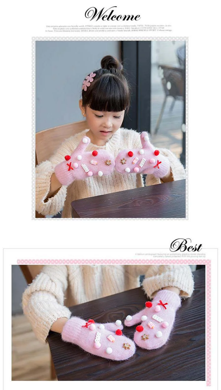 GLV842 winter thickening velvet children warm font b gloves b font girl children rabbit fur fingerless