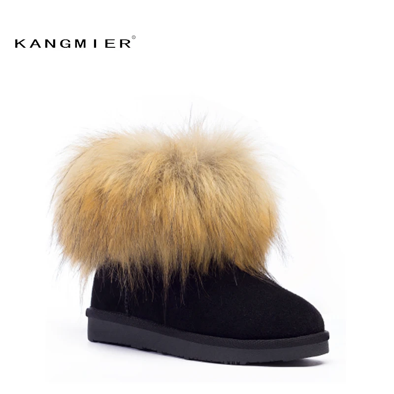 

Winter Snow Boots Women Fox Fur Australian Genuine Leather Womens ug rubber Short Ankle Boots Black Coffee Maroon