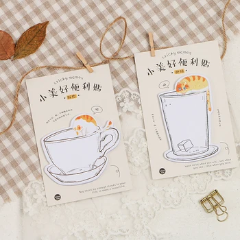 

Cat with Cup Memo Pad Sticky Notes Decoration N Time Notepad 30 Sheets Notice Stickers School Office Supplies