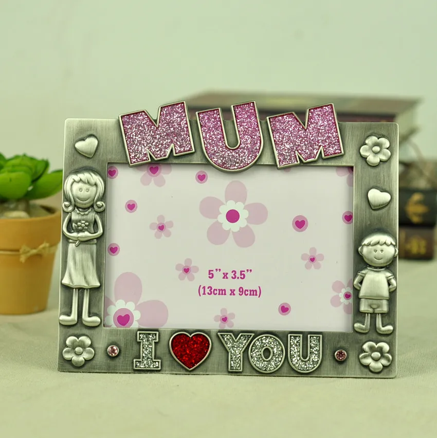 3.5X5" Carefully Shaped Zinc Alloy Mum Photo Frame I love You Mum Metal