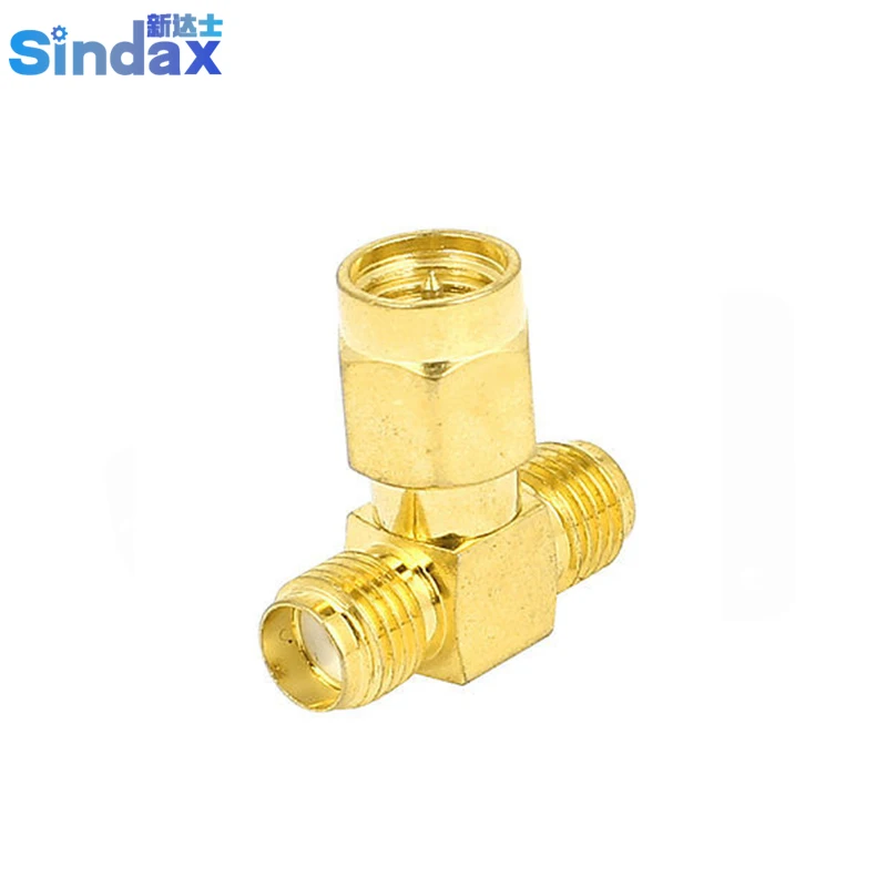

Sindax Gold Tone Straight SMA Male to Two SMA Female Plug RF Adapter Coax Tee Connector 5pcs
