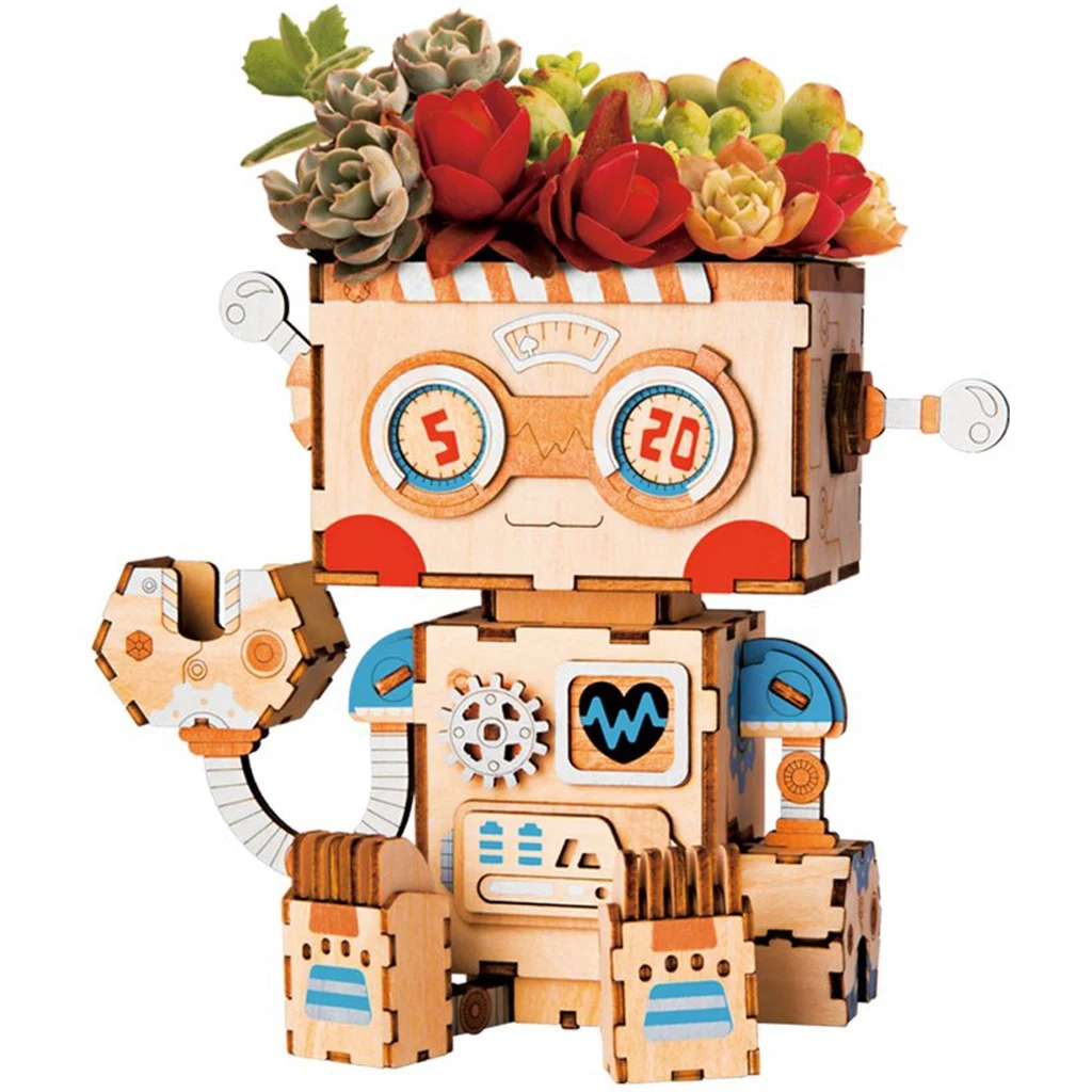 Robotime 3D Деревянный робот игра-головоломка Креативный цветочный горшок коробка для хранения держатель ручки Модель Строительный комплект Детские игрушки для взрослых FT761