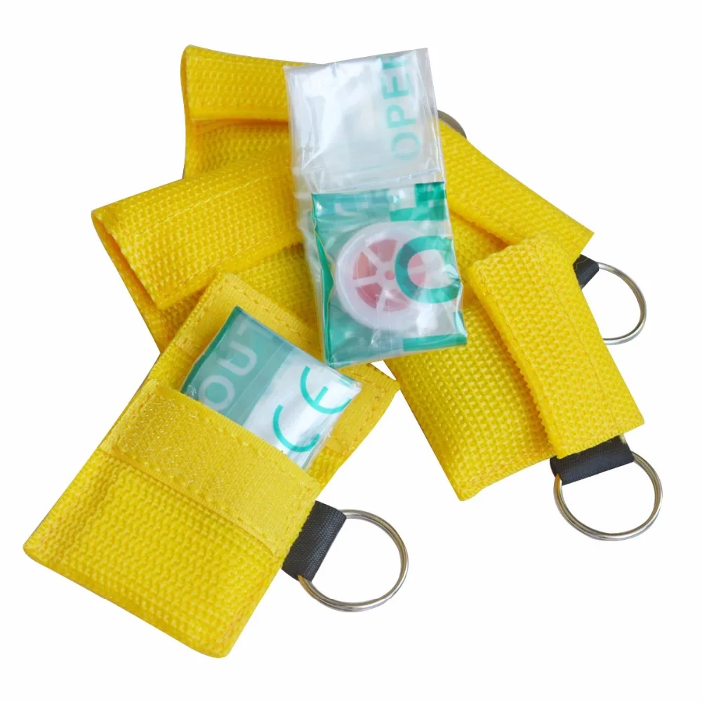 

20Pcs/Pack CPR Resuscitator Mask With Keychain CPR Face Shield For CPR/AED With One-way Valve Yellow Nylon Pouch Wrapped