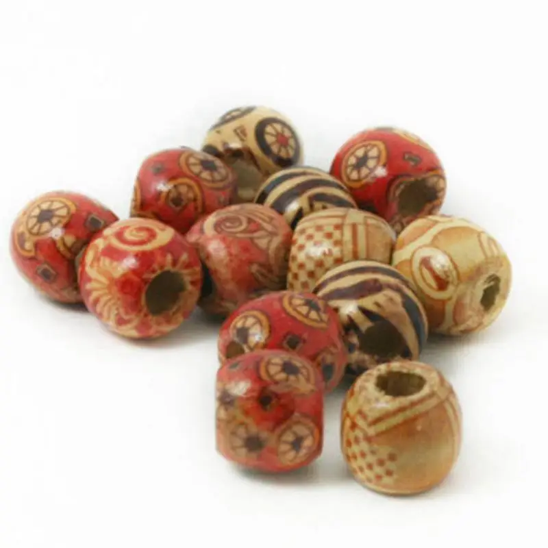 

100PCs Mixed Wooden Beads Big Hole Beads Fit Charm Bracelet DIY For Jewelry Making 9x10mm