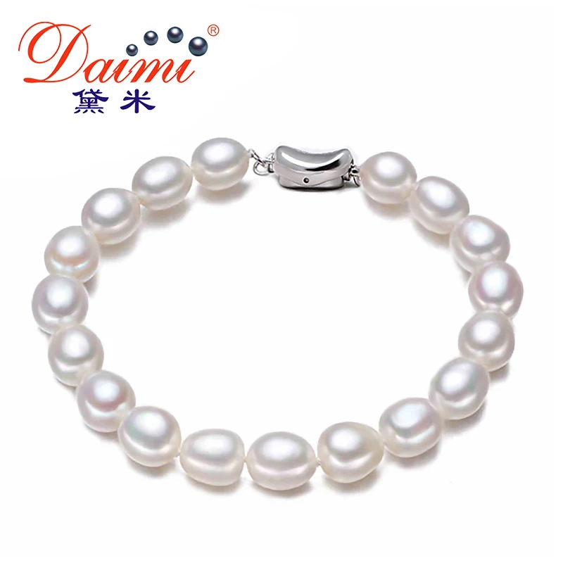 

DMBFP029 7-8 mm Natural White Pearl Brand Freshwater Pearls Bracelet Oval Shape River Pearls Bracelets Casual Bracelet