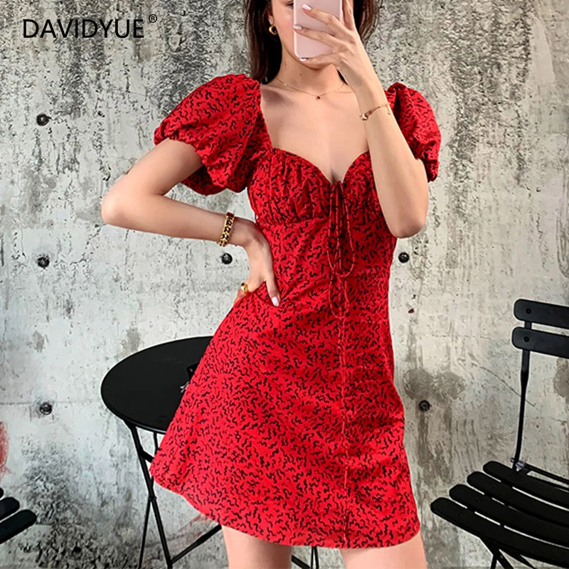 

Summer animal print mini dress women red square collar chrismas dress Streetwear robe noel femme vestido 2018 korean beach dress
