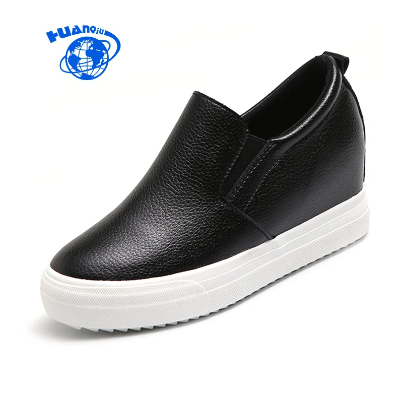 

HUANQIU Women Shoes Increased Internal 2017 Spring Female Leather Shoes Silver Gold White Shoes Casual Leisure Loafers Size35-40