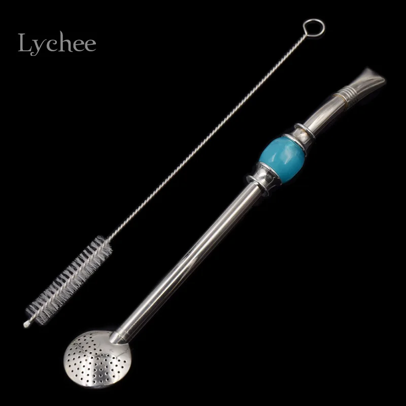

Lychee Stainless Steel Yerba Mate Tea Bombilla Gourd Drinking Straw Removable Filter Spoon Cleaning Brush Drinking Accessories