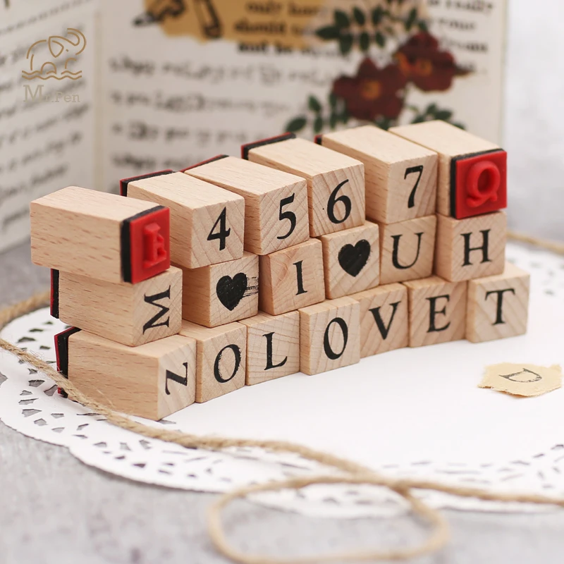 

1Set Retro Wooden Alphabet Number Stamps Set Diary Decoration Ablum Wedding Alphabet Stamp Office School Stationery