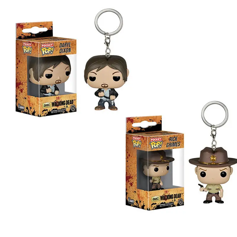 FUNKO POP Walking Dead Daryl Dixon & Rick Grimes Keychain pvc Action Figure Toys for children birthday gift with Retail Box  FUNKO POP Walking Dead Daryl Dixon & Rick Grimes Keychain pvc Action Figure Toys for children birthday gift with Retail Box